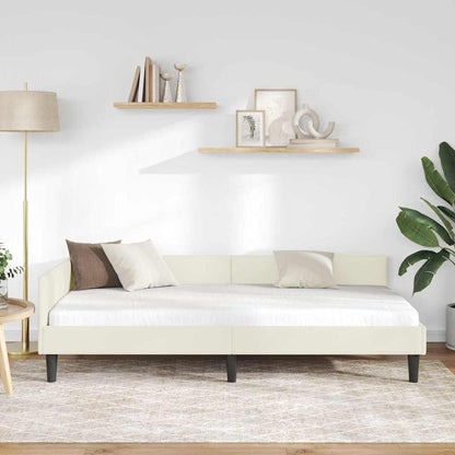 Cornice del letto ad angolo Crema 90 cm x 200 cm Velluto | homemem39