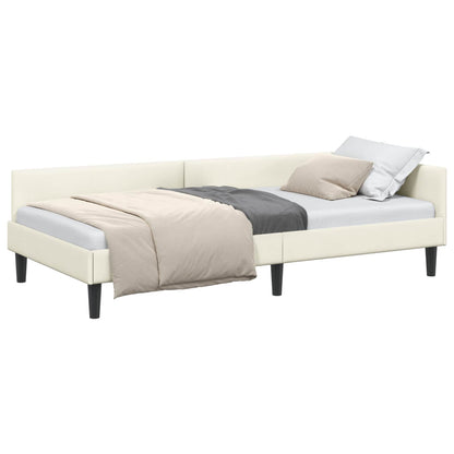 Cornice del letto ad angolo Crema 90 cm x 200 cm Velluto | homemem39