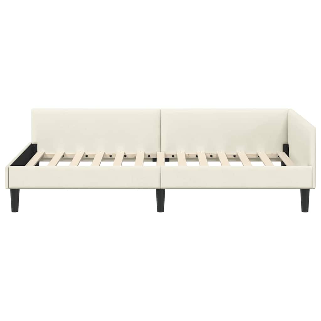 Cornice del letto ad angolo Crema 90 cm x 200 cm Velluto | homemem39