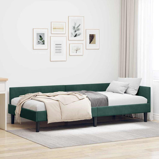 Cornice del letto ad angolo Verde Scuro 100 cm x 200 cm Velluto | homemem39