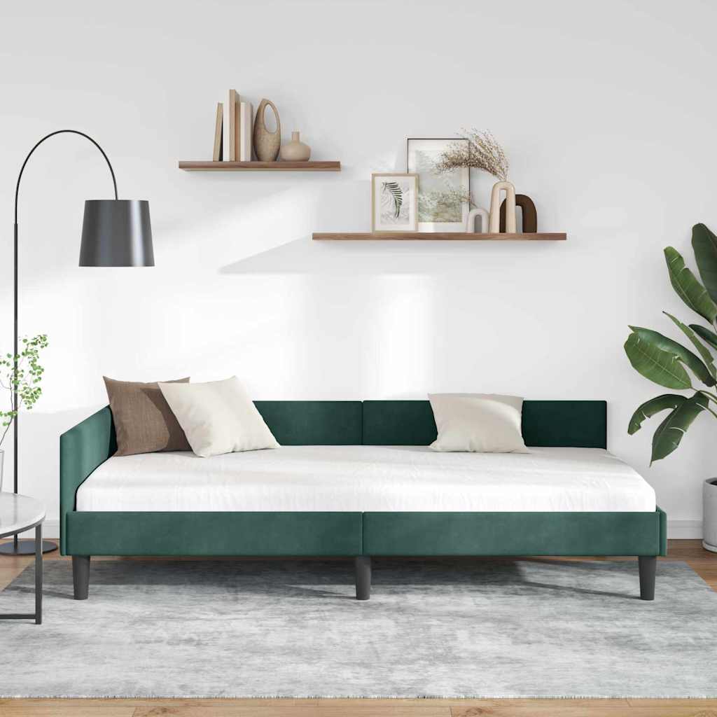Cornice del letto ad angolo Verde Scuro 100 cm x 200 cm Velluto | homemem39