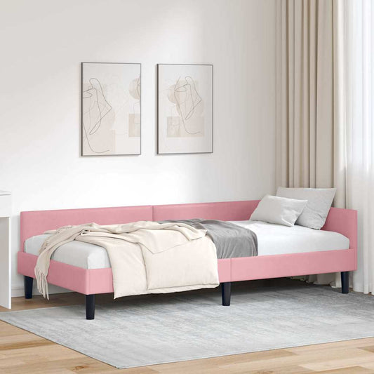 Cornice del letto ad angolo Rosa 100 cm x 200 cm Velluto | homemem39