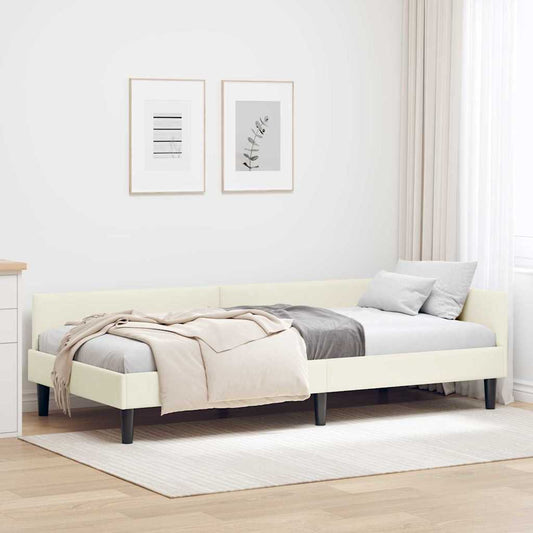 Cornice del letto ad angolo Crema 100 cm x 200 cm Velluto | homemem39