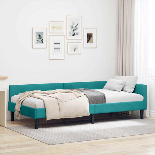 Cornice del letto ad angolo Turchese 100 cm x 200 cm Velluto | homemem39