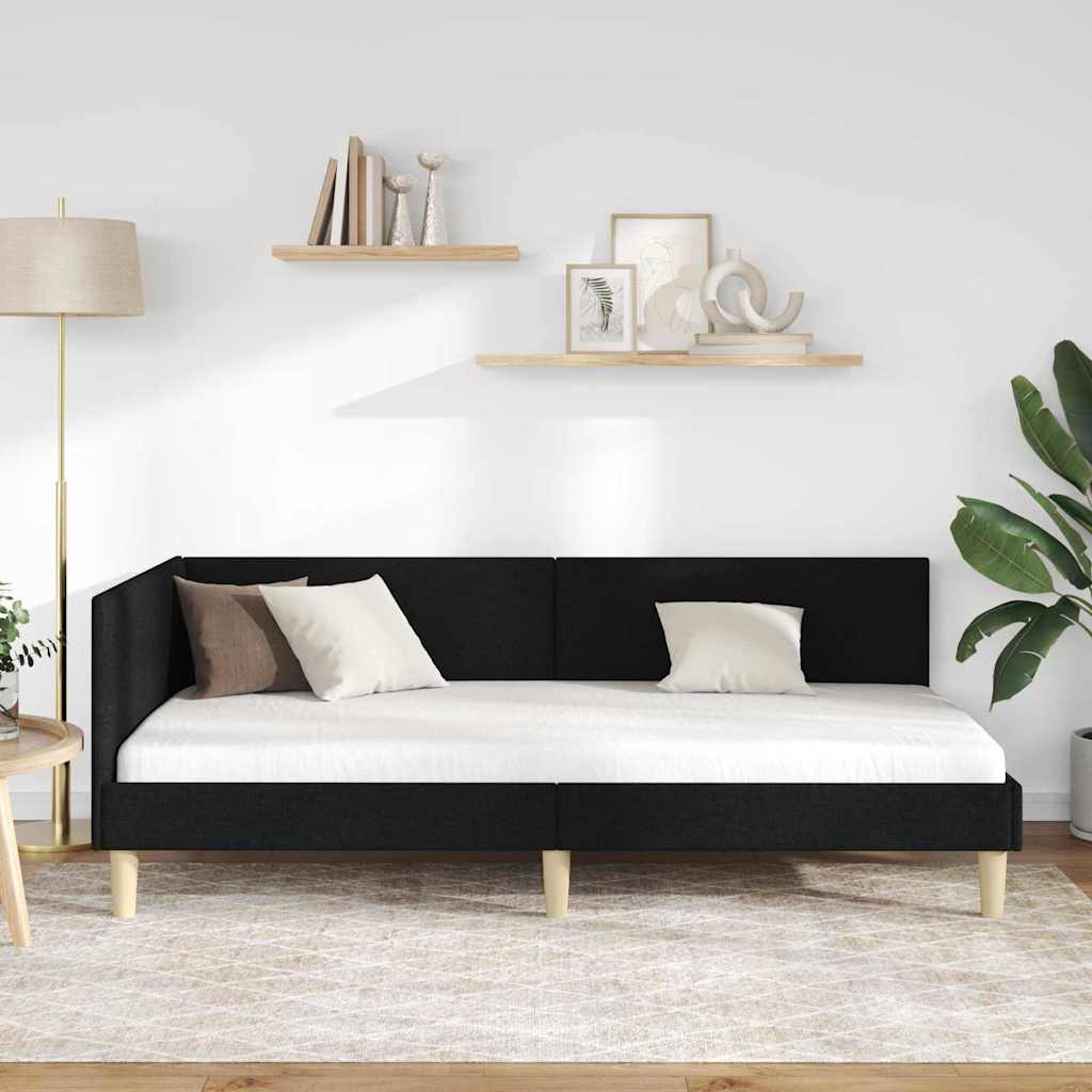 Cornice del letto ad angolo con testiera Nero 90 cm x 200 cm | homemem39