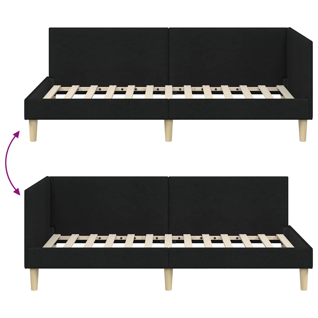 Cornice del letto ad angolo con testiera Nero 90 cm x 200 cm | homemem39