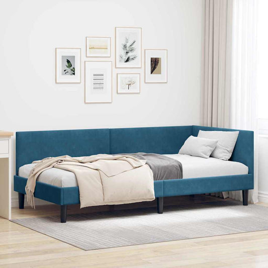 Cornice del letto ad angolo Blu 80 cm x 200 cm Velluto | homemem39