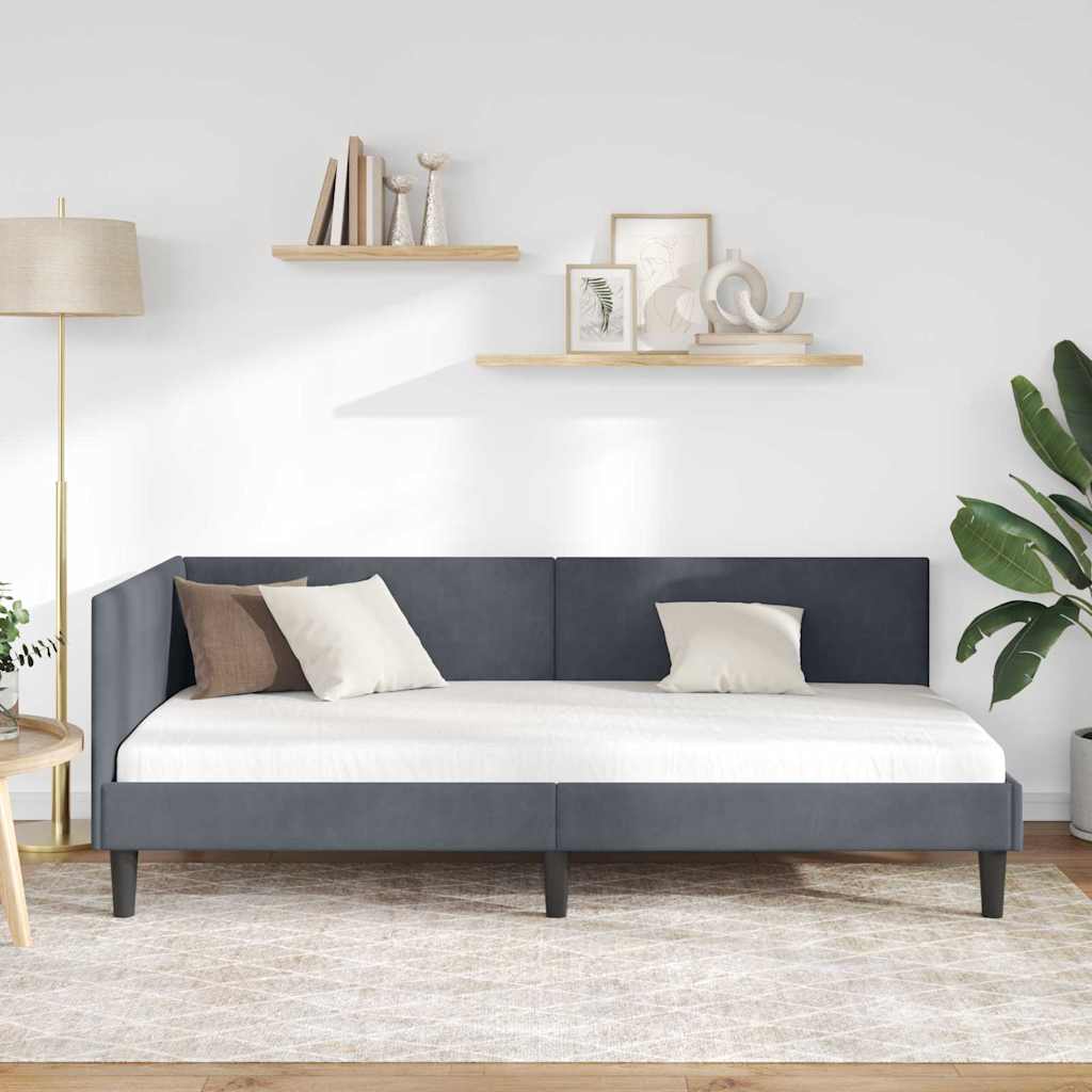 Cornice del letto ad angolo Grigio scuro 80 cm x 200 cm Velluto | homemem39