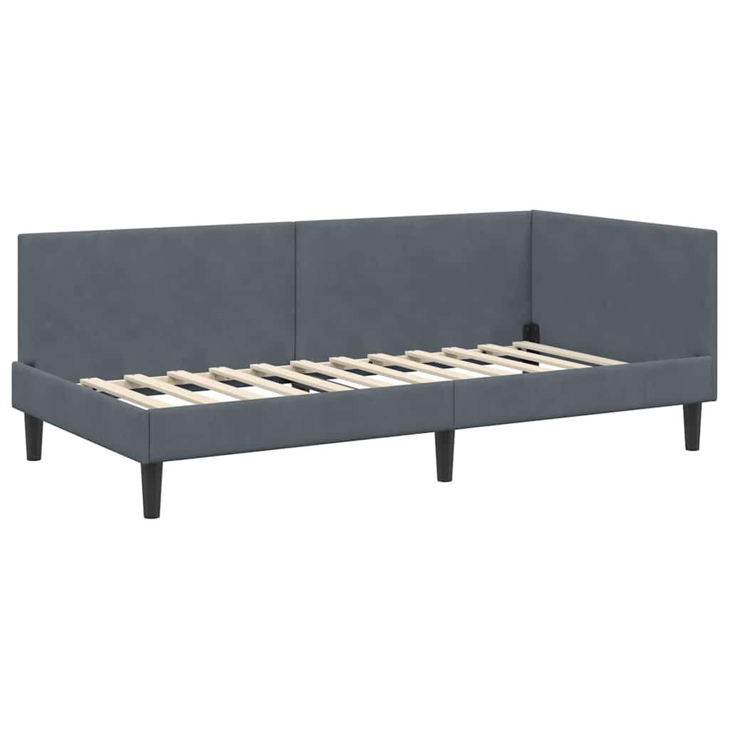 Cornice del letto ad angolo Grigio scuro 90 cm x 190 cm Velluto | homemem39
