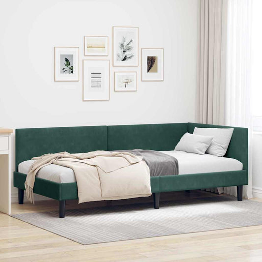 Cornice del letto ad angolo Verde Scuro 90 cm x 190 cm Velluto | homemem39