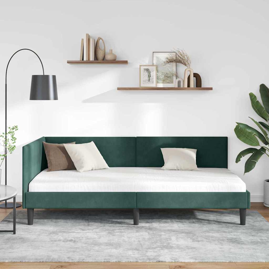 Cornice del letto ad angolo Verde Scuro 90 cm x 190 cm Velluto | homemem39