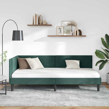 Cornice del letto ad angolo Verde Scuro 90 cm x 190 cm Velluto | homemem39
