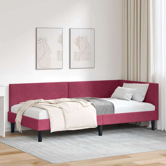 Cornice del letto ad angolo Rosso Vino 90 cm x 190 cm Velluto | homemem39