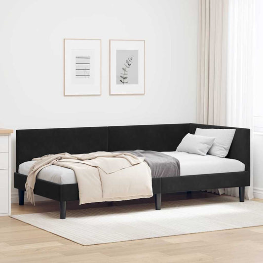 Cornice del letto ad angolo Nero 90 cm x 190 cm Velluto | homemem39