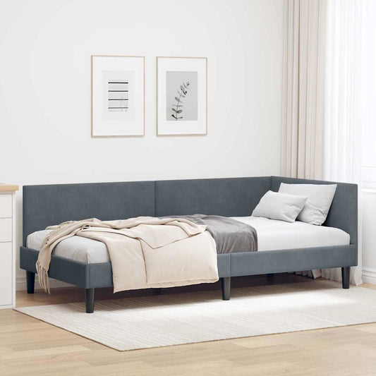 Cornice del letto ad angolo Grigio scuro 90 cm x 200 cm Velluto | homemem39