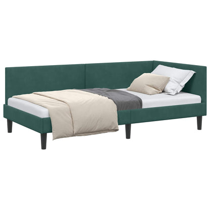 Cornice del letto ad angolo Verde Scuro 90 cm x 200 cm Velluto | homemem39