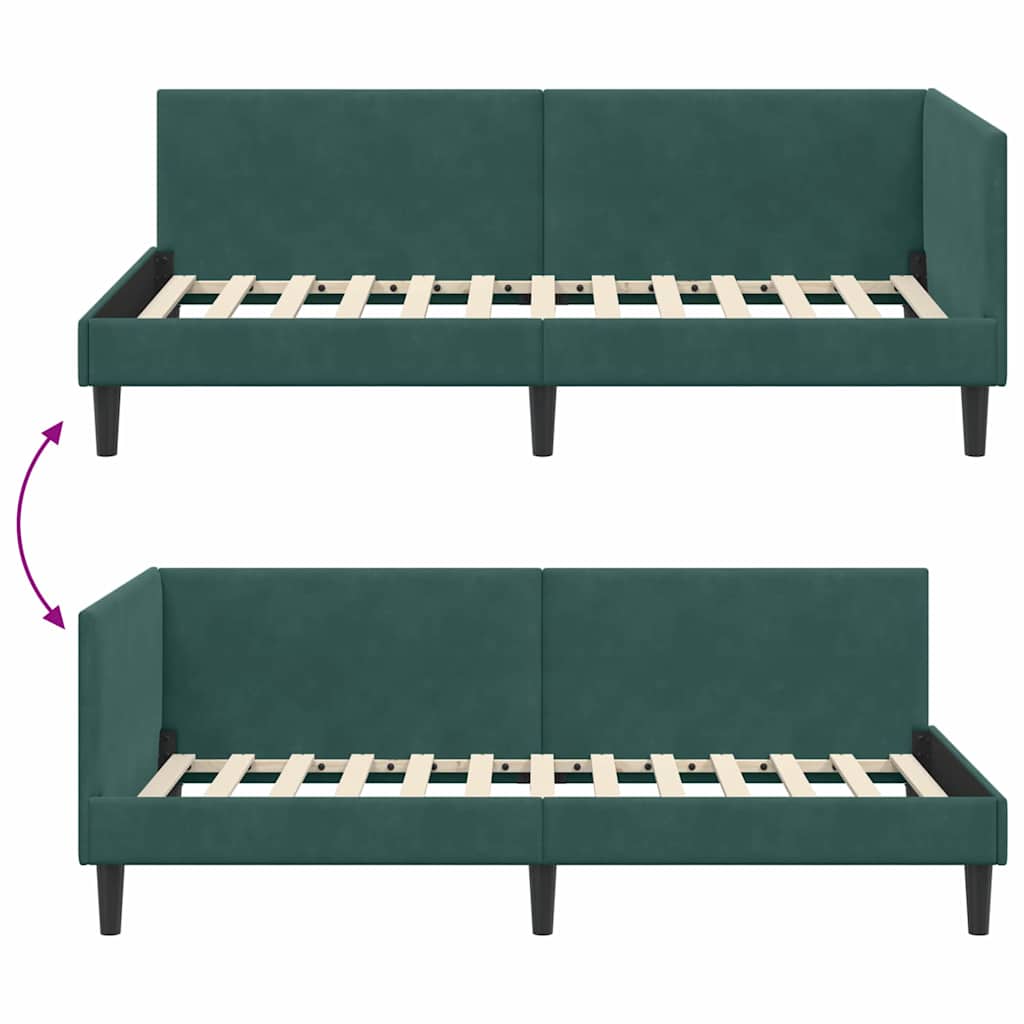 Cornice del letto ad angolo Verde Scuro 90 cm x 200 cm Velluto | homemem39