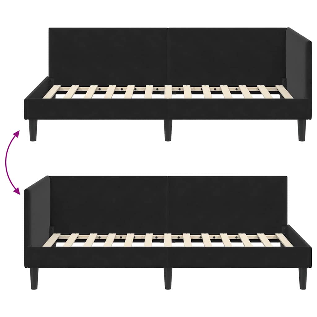 Cornice del letto ad angolo Nero 90 cm x 200 cm Velluto | homemem39