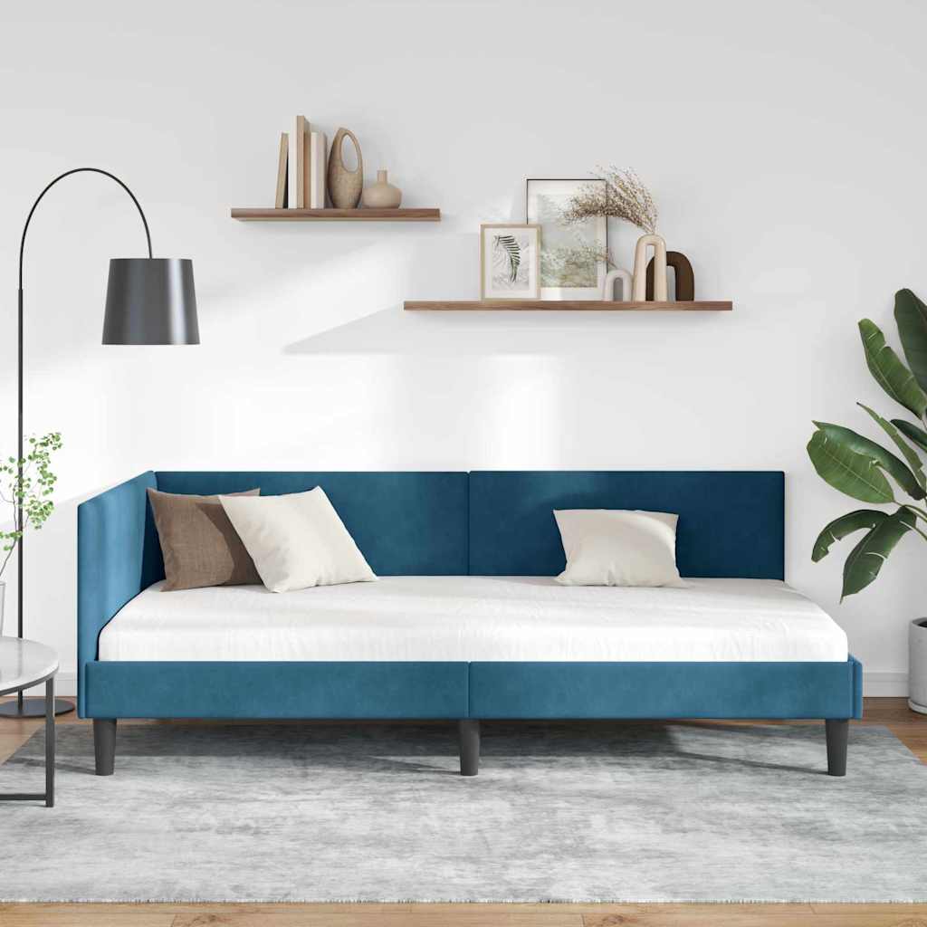 Cornice del letto ad angolo Blu 100 cm x 200 cm Velluto | homemem39