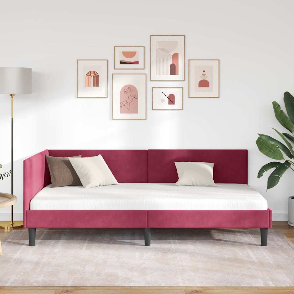 Cornice del letto ad angolo Rosso Vino 100 cm x 200 cm Velluto | homemem39