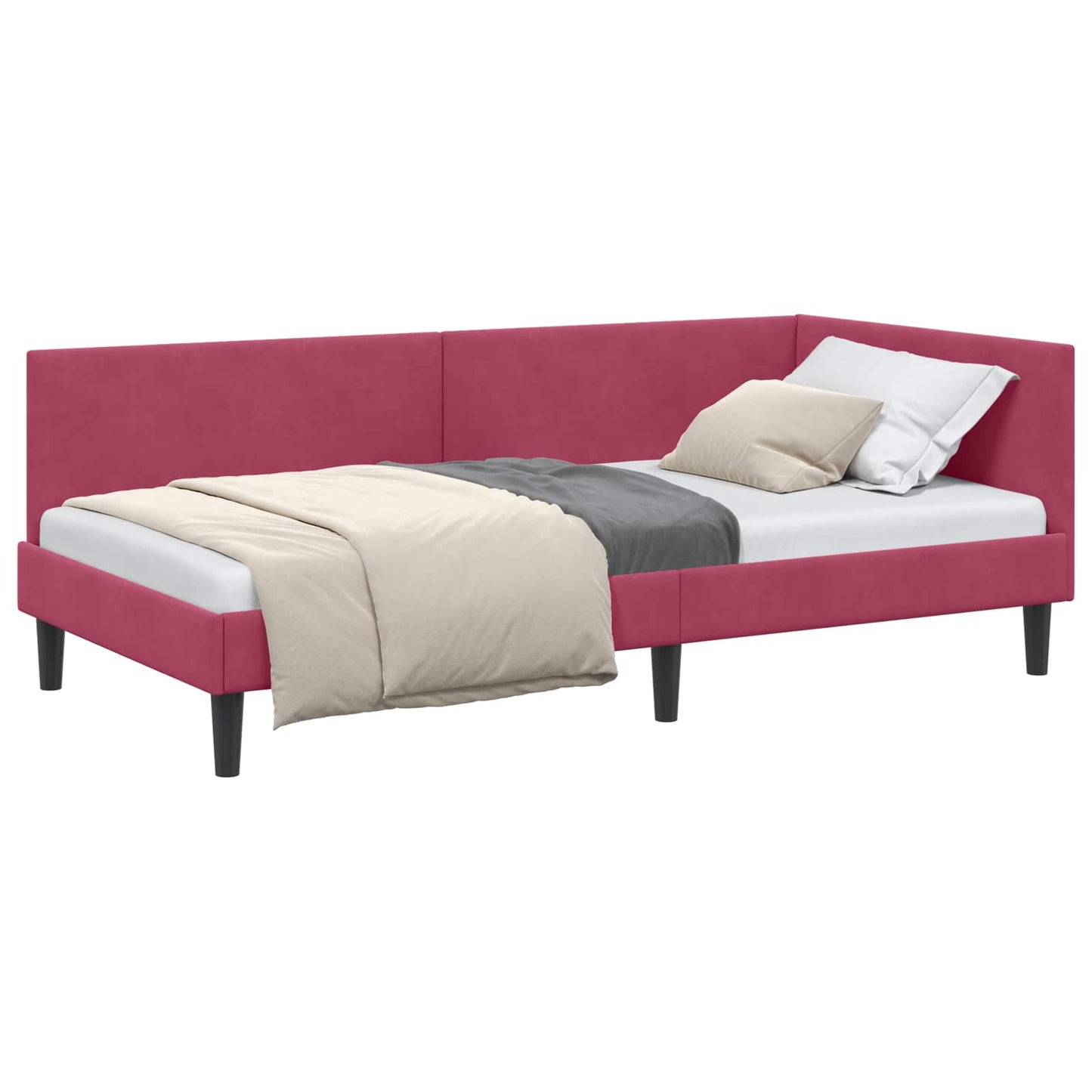 Cornice del letto ad angolo Rosso Vino 100 cm x 200 cm Velluto | homemem39