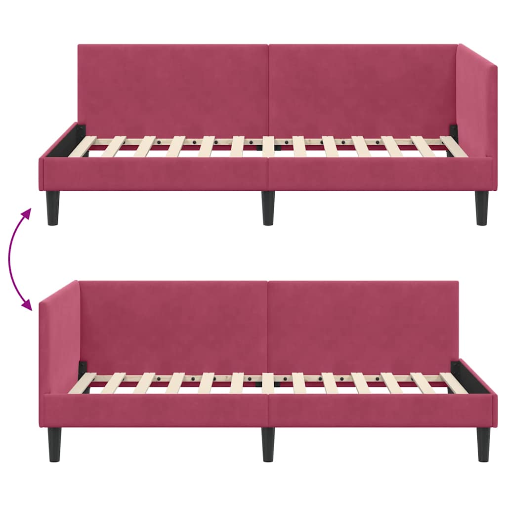 Cornice del letto ad angolo Rosso Vino 100 cm x 200 cm Velluto | homemem39