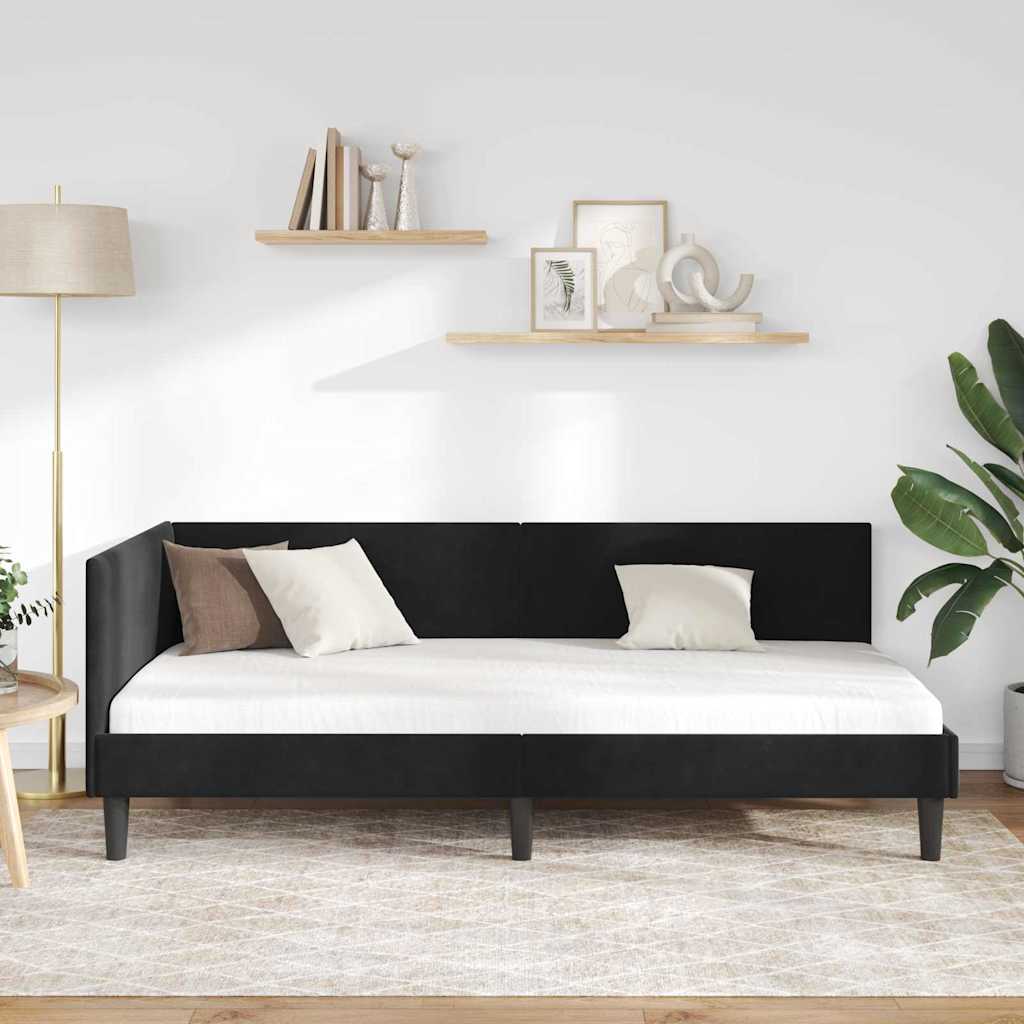 Cornice del letto ad angolo Nero 100 cm x 200 cm Velluto | homemem39