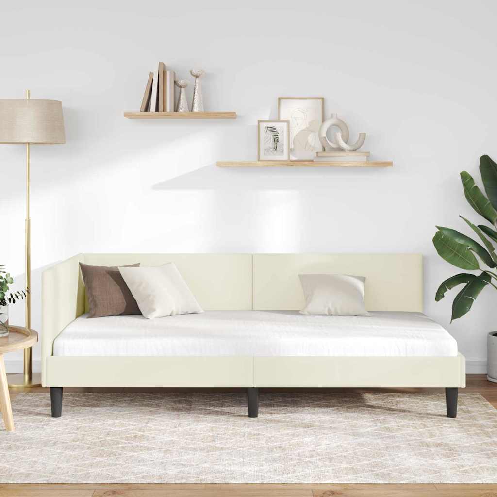 Cornice del letto ad angolo Crema 100 cm x 200 cm Velluto | homemem39