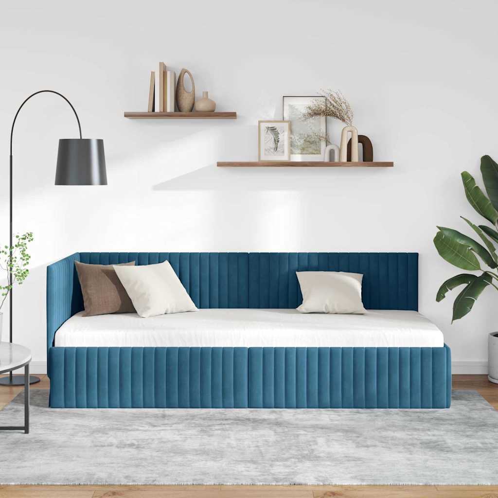 Cornice del letto ad angolo Blu 80 cm x 200 cm Velluto | homemem39