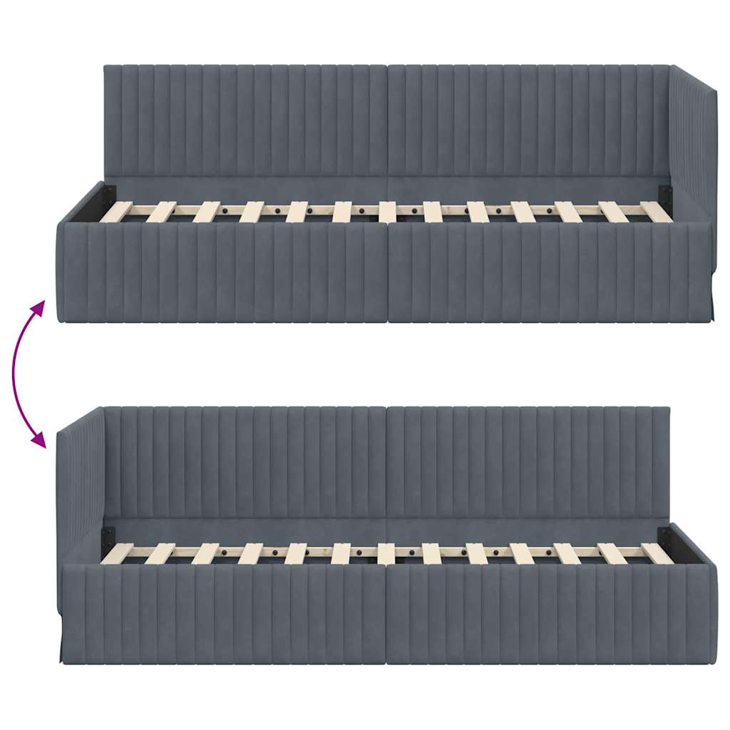 Cornice del letto ad angolo Grigio scuro 80 cm x 200 cm Velluto | homemem39