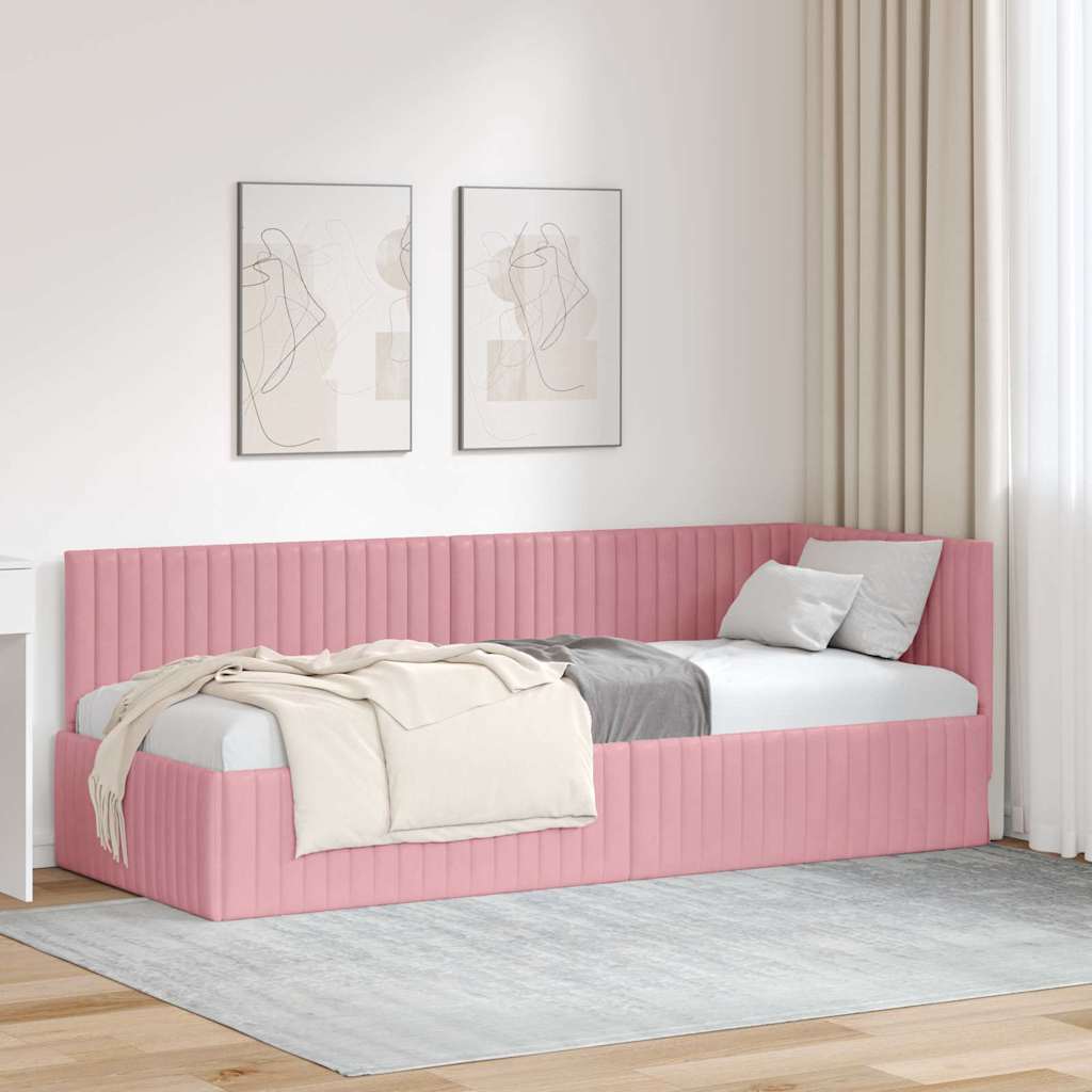 Cornice del letto ad angolo Rosa 80 cm x 200 cm Velluto | homemem39