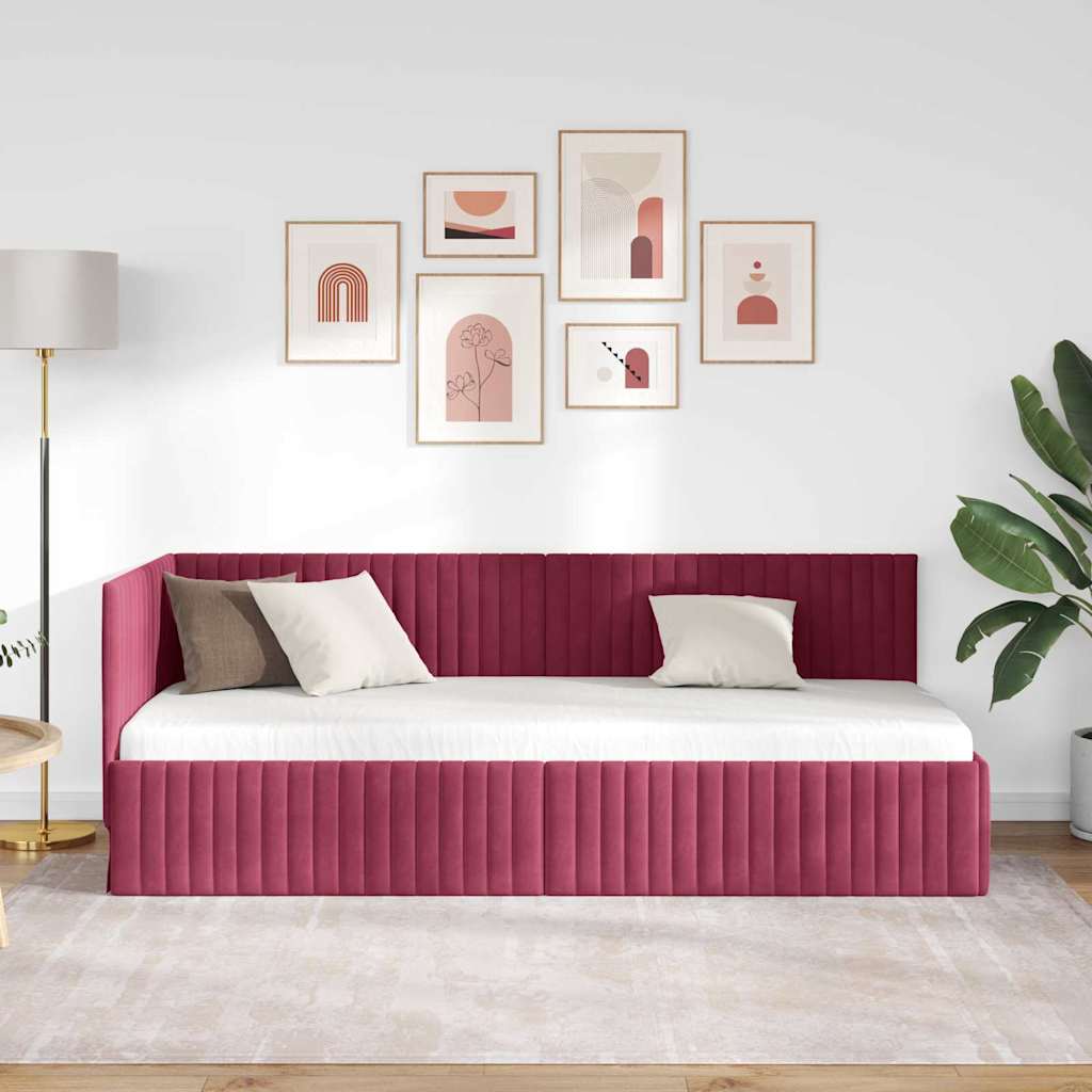 Cornice del letto ad angolo Rosso Vino 80 cm x 200 cm Velluto | homemem39