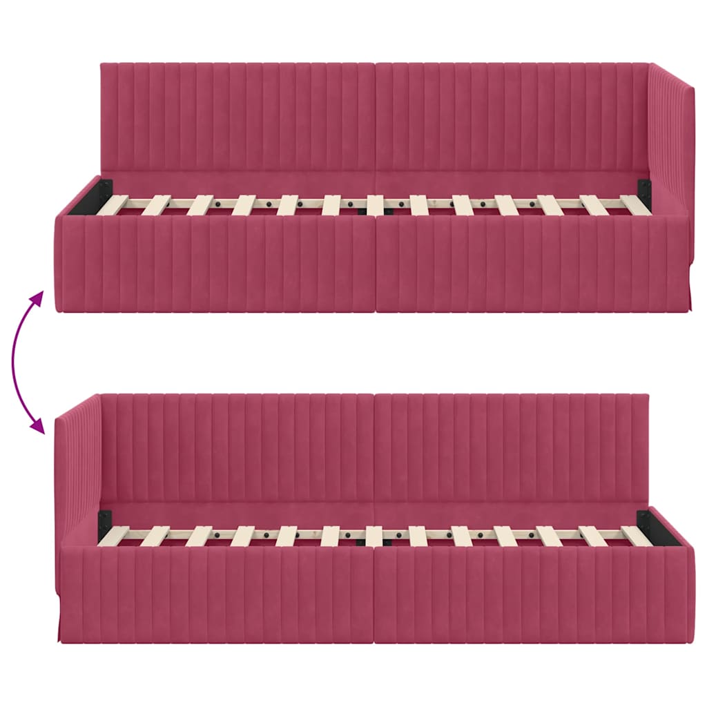 Cornice del letto ad angolo Rosso Vino 80 cm x 200 cm Velluto | homemem39