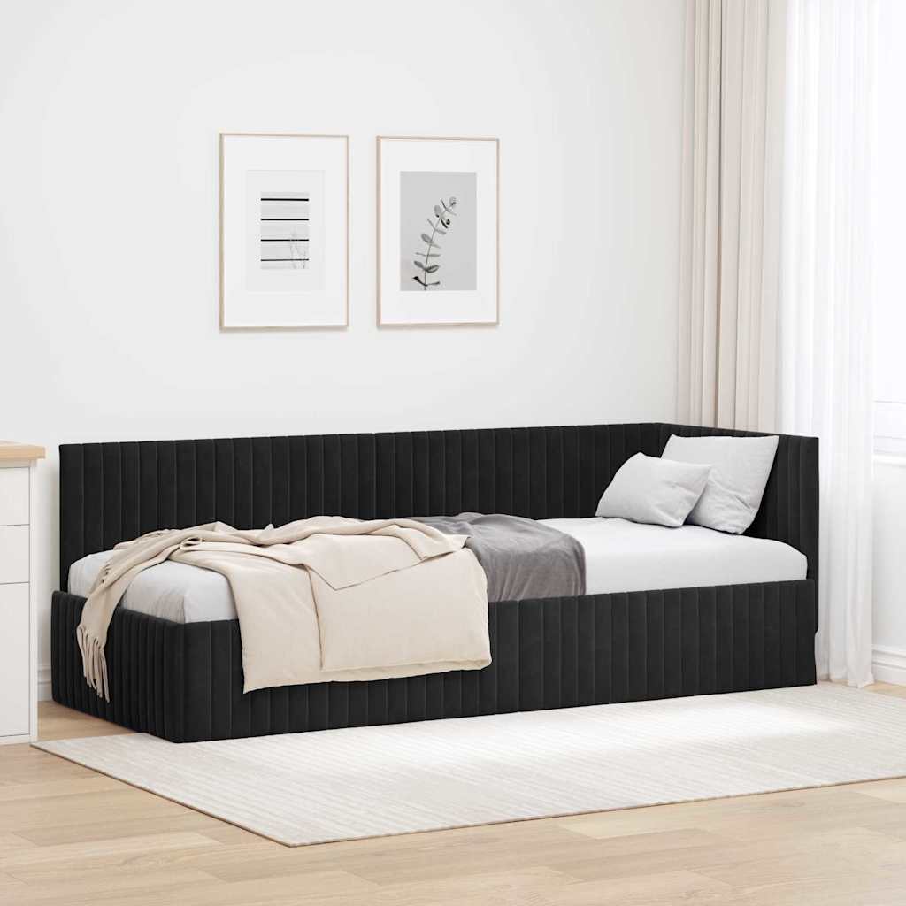 Cornice del letto ad angolo Nero 80 cm x 200 cm Velluto | homemem39