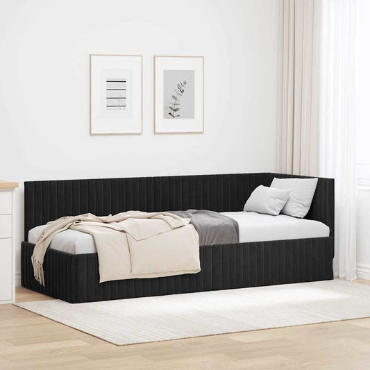 Cornice del letto ad angolo Nero 80 cm x 200 cm Velluto | homemem39