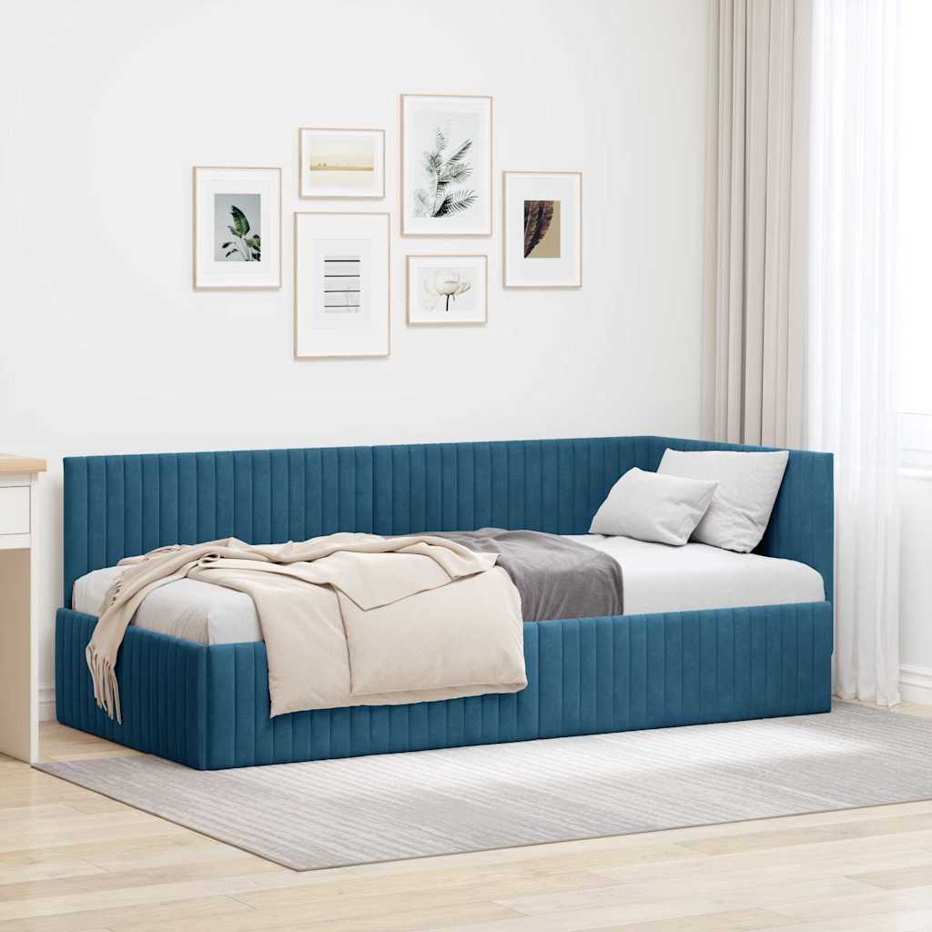 Cornice del letto ad angolo Blu 90 cm x 190 cm Velluto | homemem39