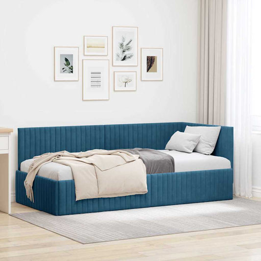 Cornice del letto ad angolo Blu 90 cm x 190 cm Velluto | homemem39