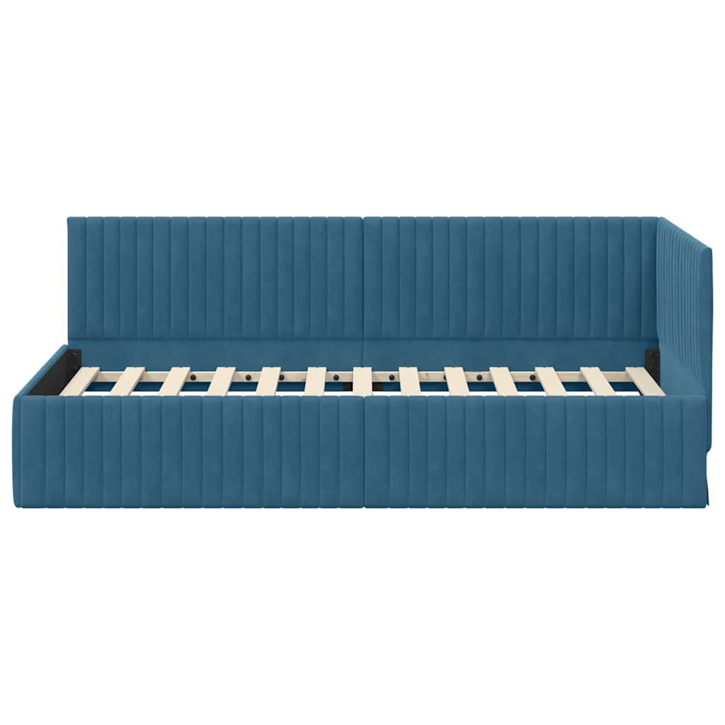 Cornice del letto ad angolo Blu 90 cm x 190 cm Velluto | homemem39