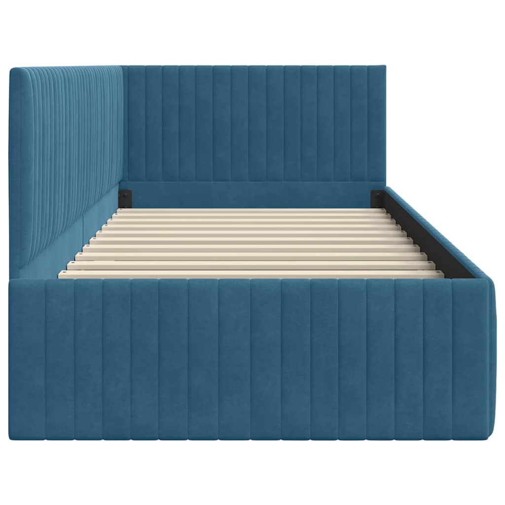 Cornice del letto ad angolo Blu 90 cm x 190 cm Velluto | homemem39