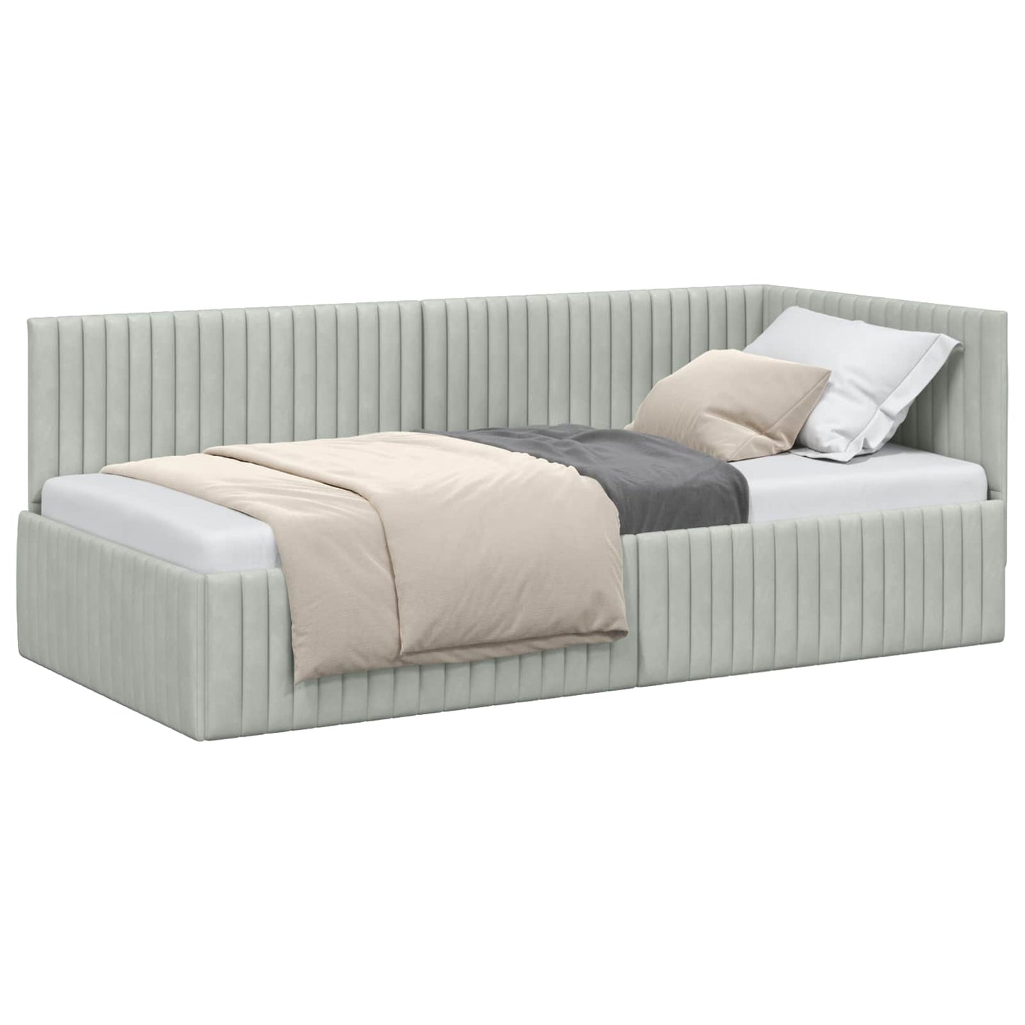 Cornice del letto ad angolo Grigio chiaro 90 cm x 190 cm | homemem39