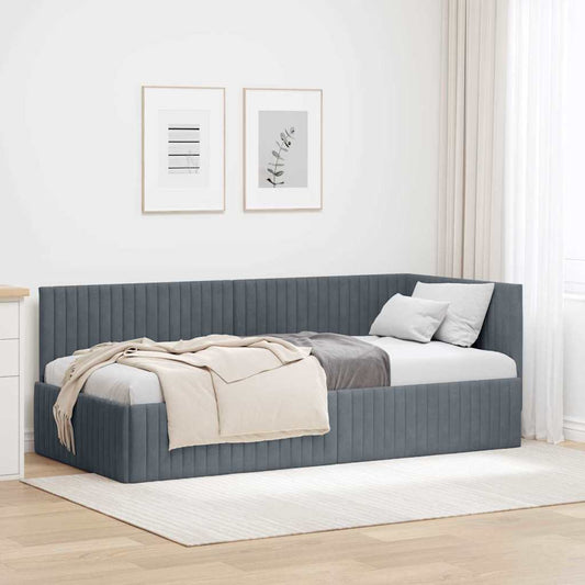 Cornice del letto ad angolo Grigio scuro 90 cm x 190 cm Velluto | homemem39