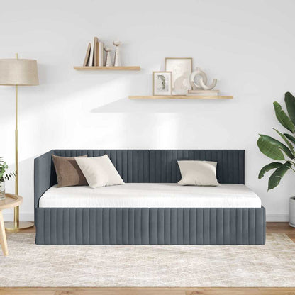 Cornice del letto ad angolo Grigio scuro 90 cm x 190 cm Velluto | homemem39