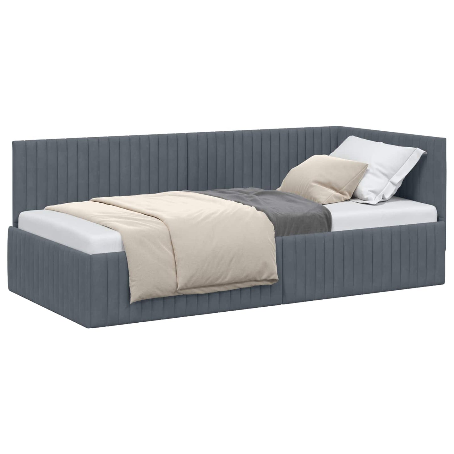 Cornice del letto ad angolo Grigio scuro 90 cm x 190 cm Velluto | homemem39