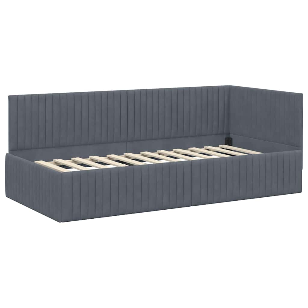Cornice del letto ad angolo Grigio scuro 90 cm x 190 cm Velluto | homemem39