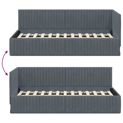 Cornice del letto ad angolo Grigio scuro 90 cm x 190 cm Velluto | homemem39