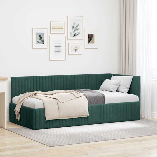 Cornice del letto ad angolo Verde Scuro 90 cm x 190 cm Velluto | homemem39
