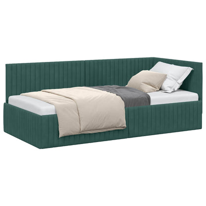 Cornice del letto ad angolo Verde Scuro 90 cm x 190 cm Velluto | homemem39