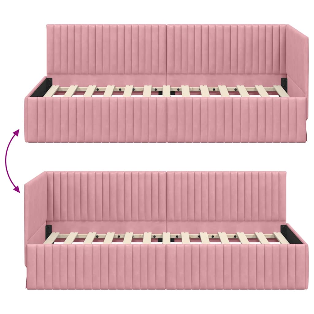 Cornice del letto ad angolo Rosa 90 cm x 190 cm Velluto | homemem39