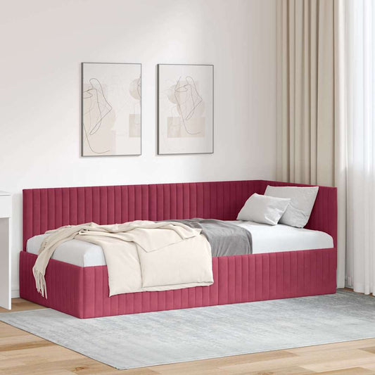 Cornice del letto ad angolo Rosso Vino 90 cm x 190 cm Velluto | homemem39