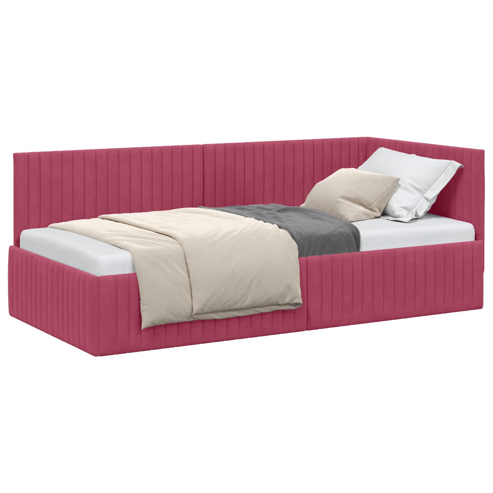 Cornice del letto ad angolo Rosso Vino 90 cm x 190 cm Velluto | homemem39